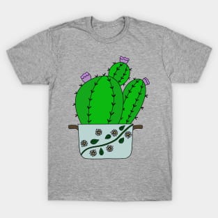 Cute Cactus Design #136: Echinocereus Cacti With Blooms In A Daisies Pot T-Shirt